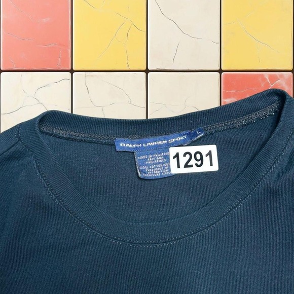 VTG Ralph Lauren Sport Tee Y2K Womans M Black Pony Polo Preppy Crewneck T-Shirt - Picture 5 of 8